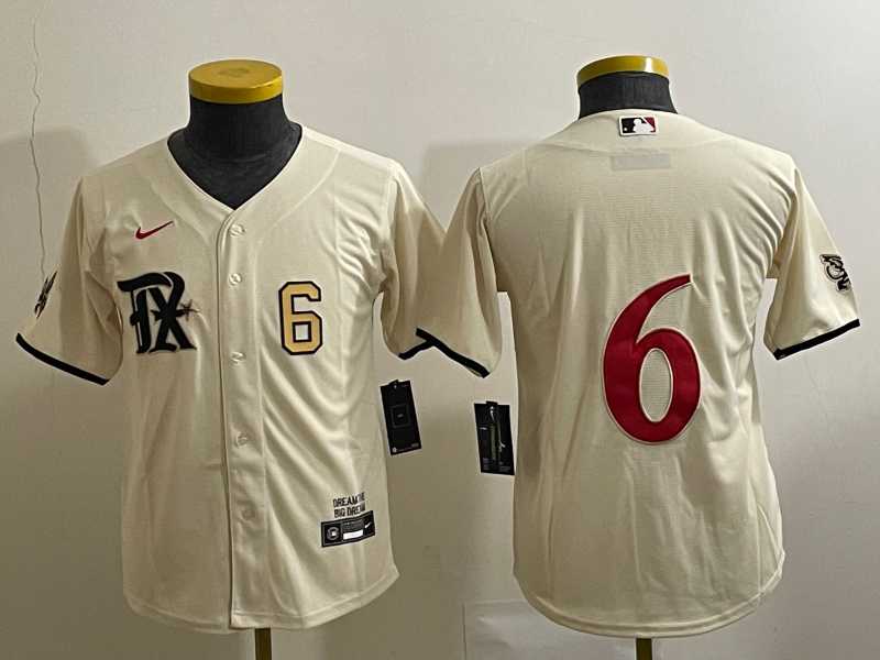 Youth Texas Rangers #6 Josh Jung Number Cream 2023 City Connect Cool Base Stitched Jersey->mlb youth jerseys->MLB Jersey